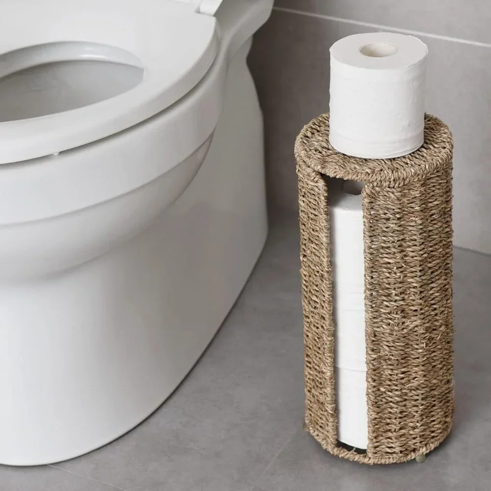 Seagrass Free Standing Toilet Paper Holder, 3 Rolls of Toilet Tissue Storage